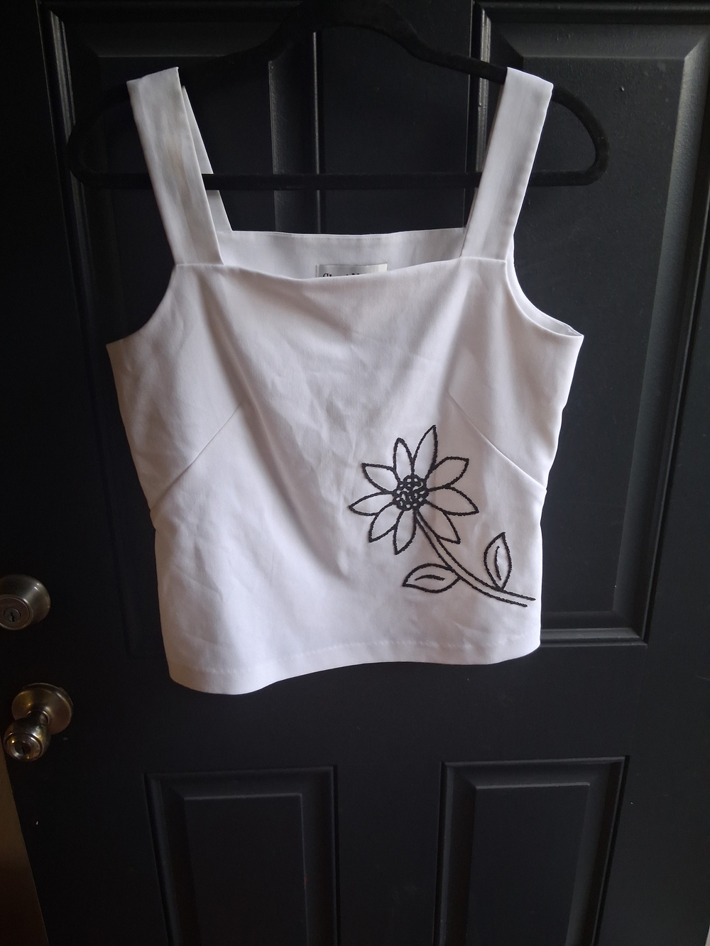 Sheri Martin White Square-Neck Camisole with Black Floral Outline